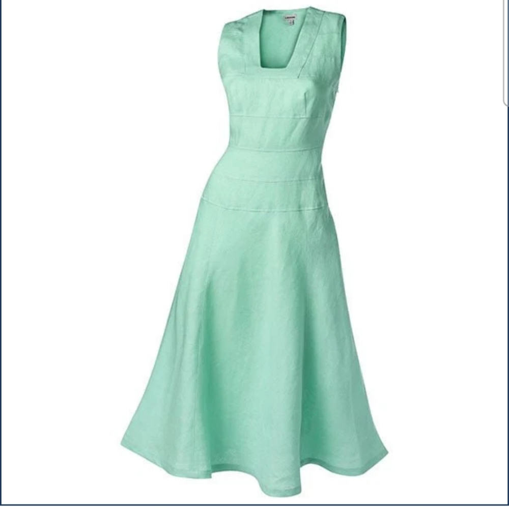 J.PETERMAN LINEN AQUA Green Sleeveless Dress💚